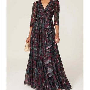 Badgley Mischka Floral Chiffon Dress